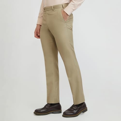 Image of Park Avenue Men Smart Fit Structure Pattern Polyester Blend Flat Front Formal Trouser