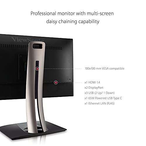 Image of ViewSonic VP2468A 24 Inch 1080p ColorPro Monitor, IPS Display with 100% sRGB and Pantone Validated for Professional Photo Editing, Advanced Ergonomics, 65W USB-C, RJ45, HDMI, and DisplayPort