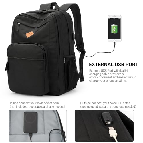 Image of ZORFIN 36L Black Backpack for College, and Travel: Water Resistant Bookbag