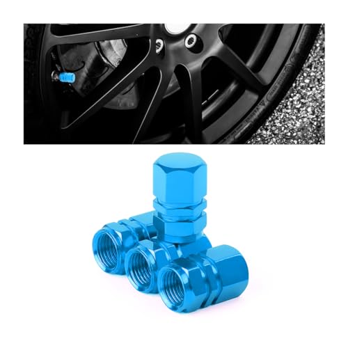 Image of Osilly Car Tire Stem Valve Caps, 4 Pcs Aluminum Alloy Valve Stem Covers, Corrosion Resistant Leak-Proof Tire Cap Cover Accessories, Hexgon Style Wheel Air Valve Caps for SUV Car Bike (Sky Blue)
