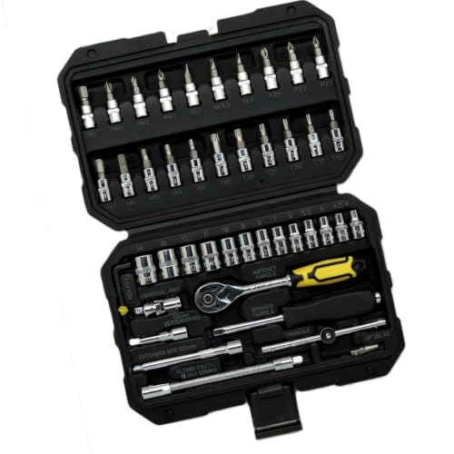Image of STANLEY STMT79055 46-PIECE Hex Socket Set 1 /4 inch Drive With Ratchet, Comes in a Case, Chrome Vanadium Steel, Professional Tool Kit for Automotive, Plumbing, Garage & Home Repairs