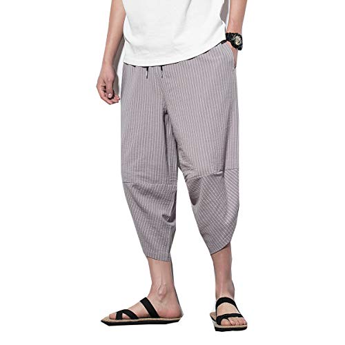 Seidarise Men's Linen Capri Linen Trousers Summer Harem Pants Wide Leg Baggy