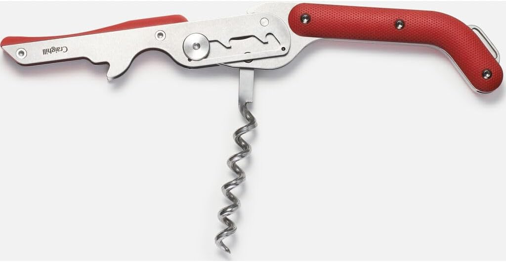 Craighill Best Wine Key - Sommelier Designed Stainless Steel Wine Opener with Corkscrew, Foil Cutter, and Crown Cap Bottle Opener, Heavy Duty - Matte Red
