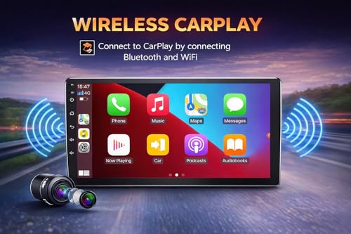 Image of Axiomgoods 9 Inch Android Car Stereo with Wireless AppleCarPlay and Android Auto, 6GB RAM, 128GB ROM, Octa-Core, IPS Touchscreen, Free Rear Camera