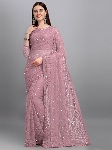 Image of LOROFY Women's Brasso Net Saree With Blouse