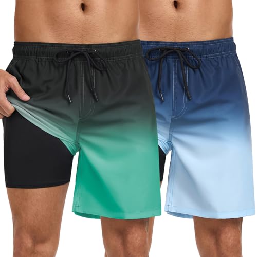 Mens Swim Trunks with Compression Liner 7 Inch Swim Shorts 2 in 1 Quick Dry Board Shorts Beach Wear2