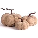 3 Sizes Fall Decor Pumpkins,Oversized Cotton Filled Fabric Pumpkin Decor,Farmhouse Decoration,Thanksgiving Decorations,Diameter 8'/6.3'/5.1' Pumpkins for Decorating (3pcs Brown)