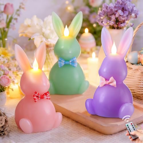 Bougies LED lapin de Pâques sans flamme avec minuterie à distance x3