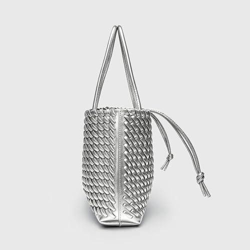 Image of Woven Leather Tote Bag For Women Crossbody Shoulder Bag Large Hobo Handbags Vegan Female Bag Vegetable Basket