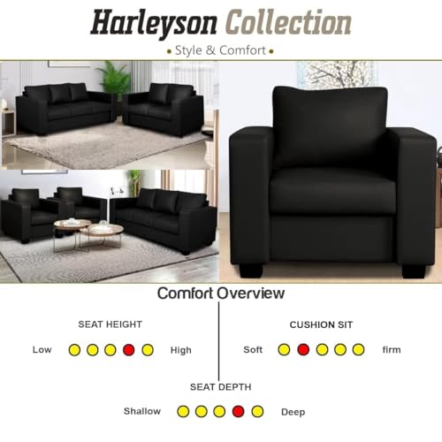 Image of FURNY Harley 3 Seater Leatherette Sofa Set (Black- Color)