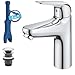 Produktbild GROHE Swift - Waschtischarmatur (wassersparend, ~18cm hoch, Mittelstellung kalt, inkl. Montagewerkzeug, Push-Open Ablauf), chrom, 24329001