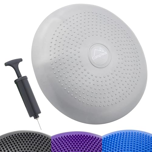 CampTeck U7293 Cojin Equilibrio Disco Vestibular Inflable 32cm con Bomba de Mano para el Entrenamiento del Balance, Agilidad, Gimnasio, Yoga, Sentada Cómoda - Gris