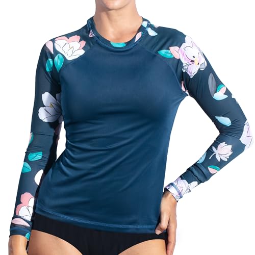 Kanu Surf Women's Keri Long-Sleeve UPF 50+ Rashguard, Darren Navy, Medium