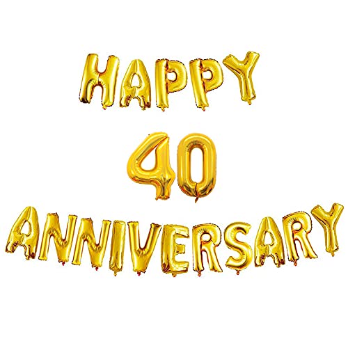 Selibration.com - 40th Happy Anniversary 16"Inch Alphabets & 40 Numbers Gold Colour Foil Balloon Big 16" Inch Anniversary Party Decoration Supplies