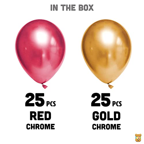 Image of Just Party 25Pcs Red & 25Pcs Golden Metallic Chrome Balloons with Shiny Surface For Birthdays /Anniversary /Engagement /Baby Shower /bachelorette Party Decorations (Pack of 50)