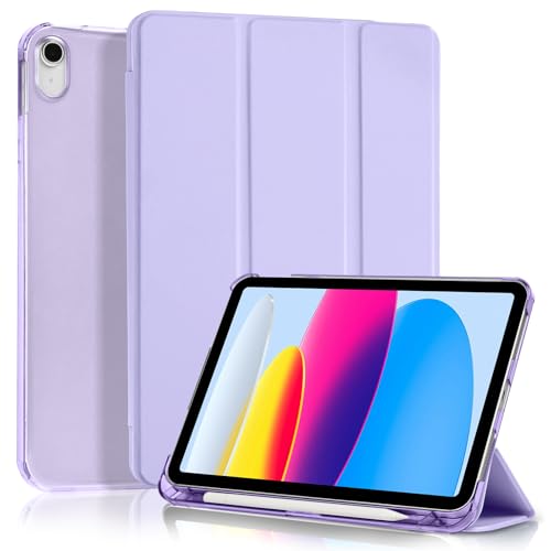 4UBonLife Funda para iPad (A16) 11ª Generación 2025 11 Pulgadas, iPad 10ª Generación 10,9' 2022 con Portalápiz, Carcasa Protectora Delgada Ligera con Cubierta Trasera Rígida Translúcida, Púrpura Claro