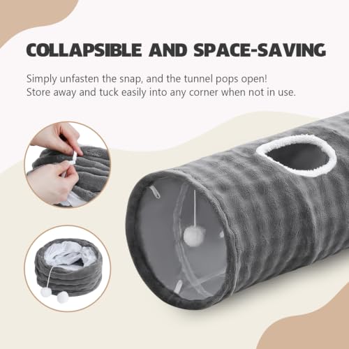Image of Straight Bubble Cat Tunnel for Indoor Cats 47 inchx12 inch, Grey | Cute Cat Toys, Collapsible Tunnel Tube with Hanging Balls for Puppy Kitten Rabbit