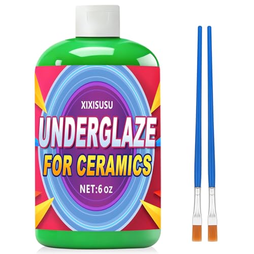 XIXISUSU Premium Pottery Glaze - 6 oz Green Ceramic Underglaze for Clay, Vibrant Colors, Fires to 2340°F - Compatible with All Ceramics Glazes & Clear Coats (Green, 6 Ounces)