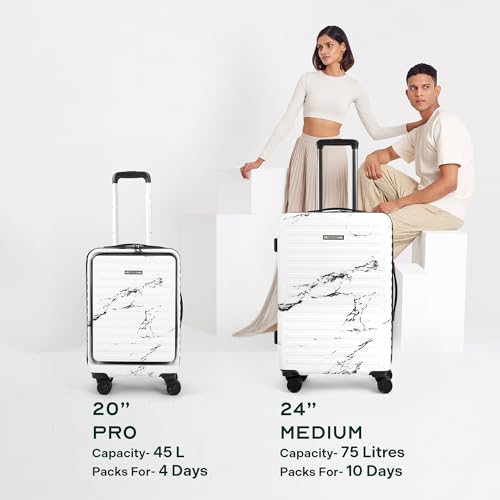 Image of Assembly Trolley Bags Set of 2- Cabin Small + Check-in Medium with TSA Locks & 8 Spinner Wheels, Polycarbonate Hard Shell Trolley Bag Set for Business Travel & Vacations, Marble, 20+24 Inch