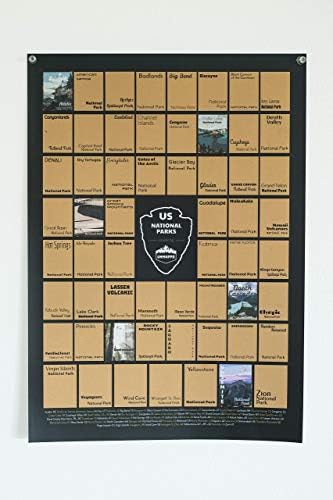 Scratch Off Poster 59 National Parks of USA with Unique Individual Artwork. 12" x 16.5" Perfect for dorms or Vanlife Track Your Travels and Adventures! Great Travel Gift!