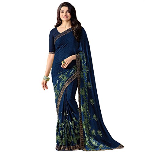 Image of RAJESHWAR FASHION WITH RF Women's Floral Printed Georgette Sarees For Women With Jacquard Work Lace Border & Blouse(Pink Red Free Size 6.30 Mtr)