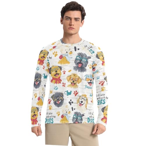 Bolaz Mens UV Protection Shirts Rash Guard Long Sleeve UPF 50+ Cartoon Dog Funny Quick Dry S