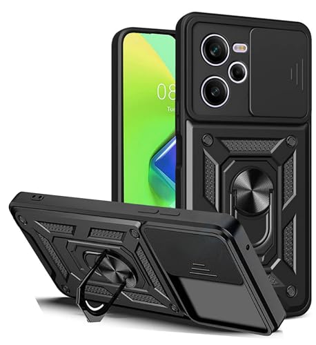 Image of SPAZY CASE Plastic Realme GT 7 Pro 5G Back Case | Heavy Duty Hybrid Case with 360 Degree Rotating Finger Ring Holder + Slider Shutter Camera Protection Cover for Realme GT 7 Pro 5G 5G - Black