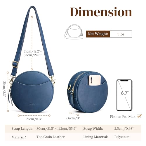 Image of S-ZONE Leather Crossbody Bags for Women Circle Shoulder Round Purse Travel