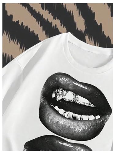 GORGLITTER Men's Lip Pattern Graphic Tees Loose Short Sleeve Crewneck T Shirts Streetwear Top4