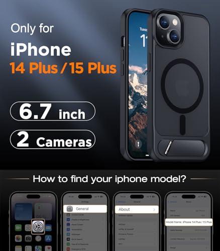 Image of Magnetic Compatible with iPhone 15 Plus Case & iPhone 14 Plus Case, [Built-in Invisible Kickstand][Compatible with MagSafe][Military Grade Shockproof] Slim Translucent Matte Phone Case 6.7 inch
