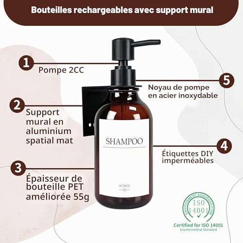 Distributeur Savon Mural 3 en 1 500 ml Ambre HCYWOC