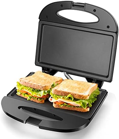 Aigostar Sandwich Maker with Non-stick Deep Grid Surface for Egg, Ham, Steaks Compact Electric Grill Black, ETL Certificated, Roy