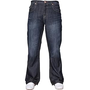 APT Heren Basic Blauwe Bootcut Brede Been Uitlopende Werk Casual Jeans Groot