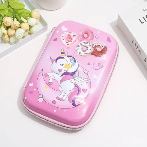 Image of Unicorn Pencil Case, Pink Purple Hard Shell Pencil Box with Compartments, Donut Design School Supplies Organizer