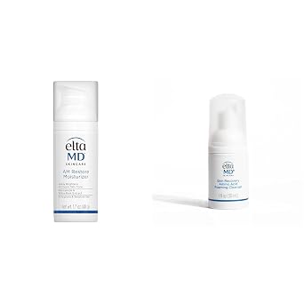 Bundle of EltaMD AM Restore Face Moisturizer, Light Moisturizer Face Cream, Niacinamide and Hyaluronic Acid, 1.7 oz + Skin Recovery Amino Acid Foaming Facial Cleanser, for Sensitive Skin, 1.0 Fl Oz