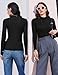 Ekouaer Mock Turtle Necks Tops for Women Long Sleeve Ribbed Shirts Thermal Slim Fit Lightweight Undershirts Black L
