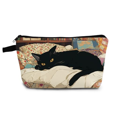 YULUENZE Black Cat Print Small Cosmetic Bag