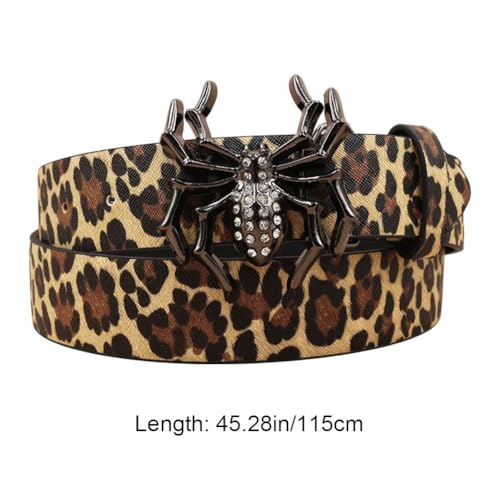 Ceinture léopard en cuir PU à boucle araignée strassée robuste - 4