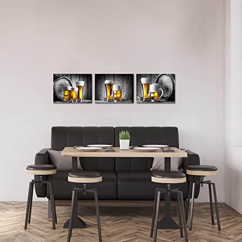 Tiuauit 3 Pieces Black And White Kitchen Picture Wall Decor Vintage Beer Glasses And Barrel Painting Prints On Canvas For Dining Room Contemporary Home Decor Artwork Gallery Wrapped Ready To Hang #TOP3