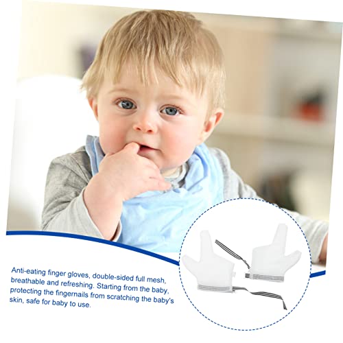 Kisangel 1 Par De Luvas Anti-Comer Luvas De Bebê Nylon Branco Infantil Parar De Chupar Luvas De Dedo