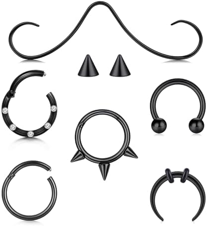 Longita Septum Rings 16g Septum Jewelry Septum Piercing Septum Nose Rings Gold Silver Black Mustache Septum Ring 16 Gauge Septum Clicker Septum Hoop Surgical Steel Septum Pincher Spike