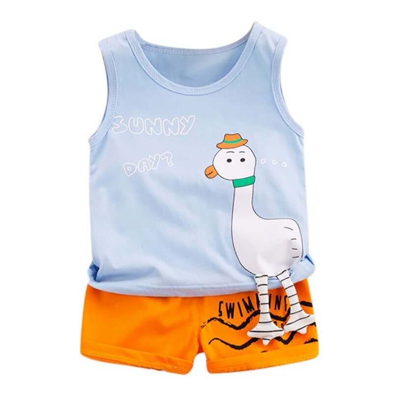 Bold N Elegant Cotton 3D Duck Graphics Sunny Day Kid's Sleeveless Vest T-Shirt Shorts Set For Baby Boy's & Girls