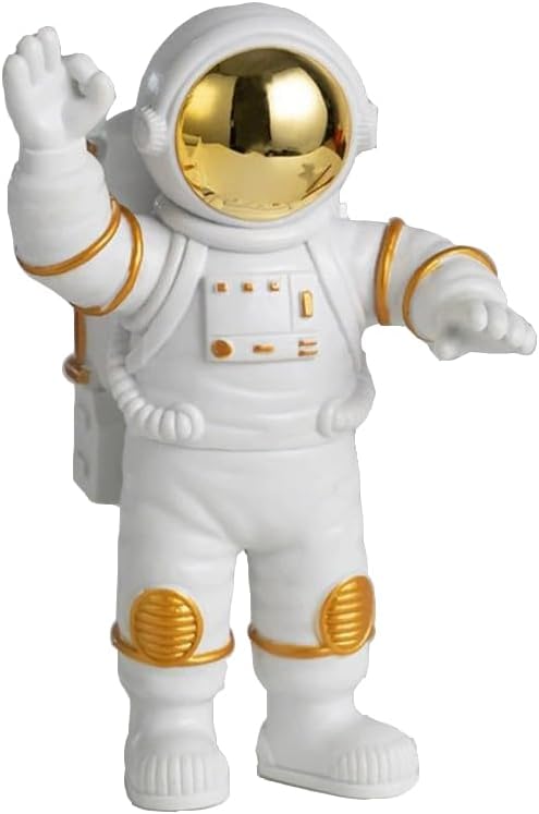 MOOCOCO Astronaut Figurine Toys, Astronaut Sculpture Home Decor, Astronaut Spaceman Resin Statues Ornament, Kids Gift, Room Office Desktop Decoration (Gold/Gold White Okey)