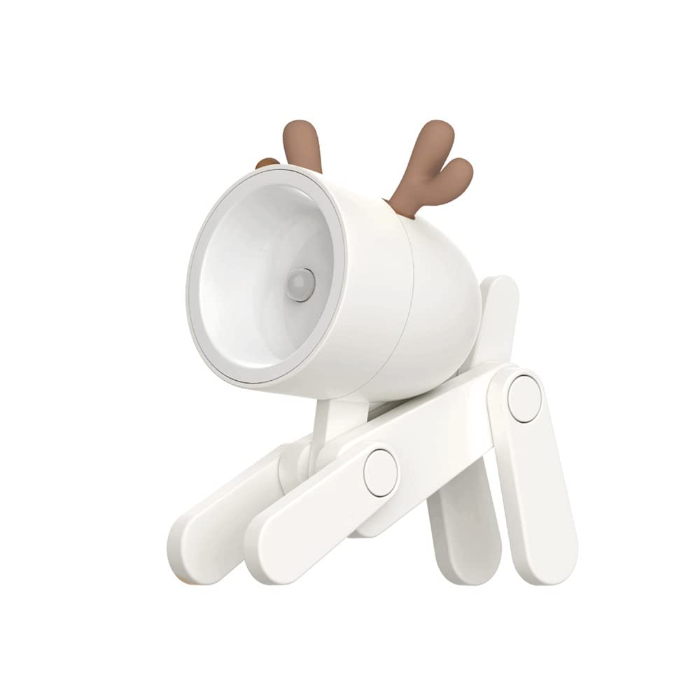 Cute Deer Night Light, Night Light Kids Lamp for Bedroom, Adjustable Angle LED Portable Deer Lamp, Battery Powered Nightlight for Home Office Dorm Room Decorations Children Christmas Gifts - Beige