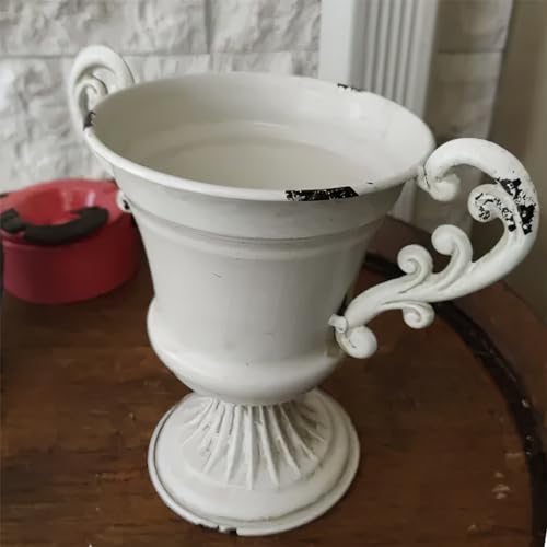 Fenisam Vintage White Metal Urn Planter thumb #3