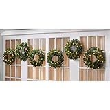 BrylaneHome 18' Pre-Lit Arrow-Tip Wreaths, Set of 6, Warm Lights Green