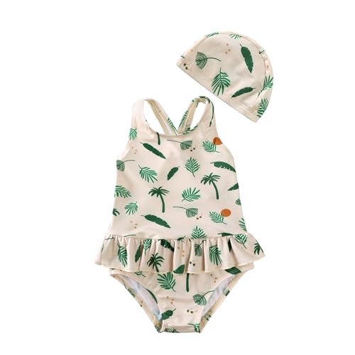 Generisch Traje de baño UV para bebé, niña, manga larga, niños, de una pieza, hawaiano, con volantes, traje de baño para bebé, 6 meses - 4 años, caqui, 12-24 meses