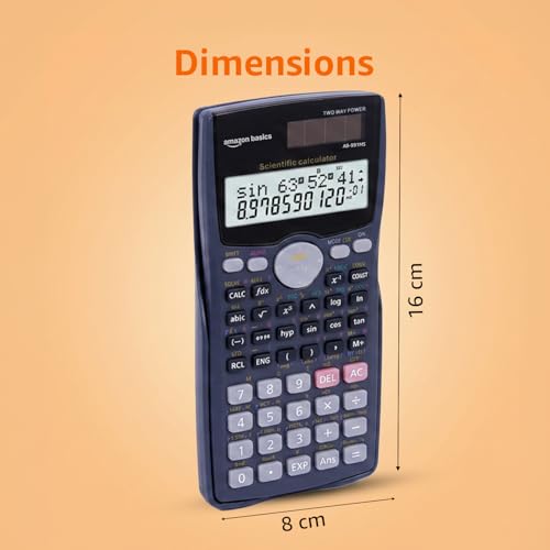 Image of Amazon Basics Scientific Calculator (AB-991MS) | 401 Functions | 2-Line LCD Display | Matrix & Vector Calculations | Solar & Battery Powered | 10+2 Digit Display | Sliding Protective Cover | Black
