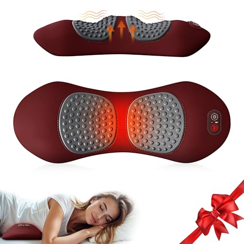 3 in 1 Upadate Rechargeable Electric Lumbar Support Pillow with Adjustable Height for Bed and Chair,Back Massager for Pain Relief Deep Tissue,Back Massager with Heat for Home & Office (Red, Mini)
