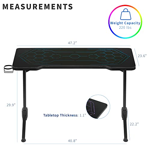 Vivo 48 X 24 Inch Pc Gaming Desk With Breathing Rgb Geo-Honeycomb Led Lights, Tempered Glass Desktop, Steel Frame, Gamer Table Workstation, Cup Holder, Headphone Hook, Black, Desk-Gm48Bg #TOP2
